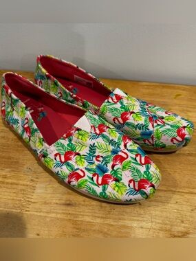 Toms X Paper‎ Source Flamingo Womens Espadrille Loafer Slip on shoes sz 9.5